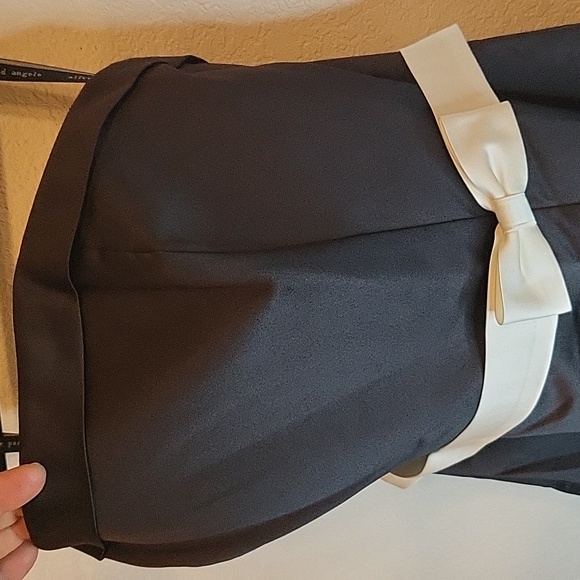 NWT Alfred Angelo B&W Black White Ivory Belt Bow Strapless Cocktail Dress Sz 14 - Picture 3 of 9